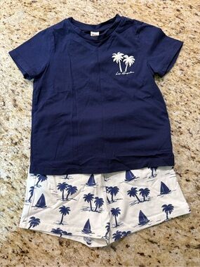 NWOT Cozy Pixies 2 Pc Set Nautical Los Angeles Shirt with Sailboat shorts 2T
